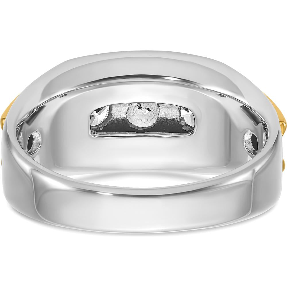 14K Two-Tone Men's Diamond Complete Ring with 3 Round Diamonds - 1.01 Carats Total Diamond Weight by IBGoodman
