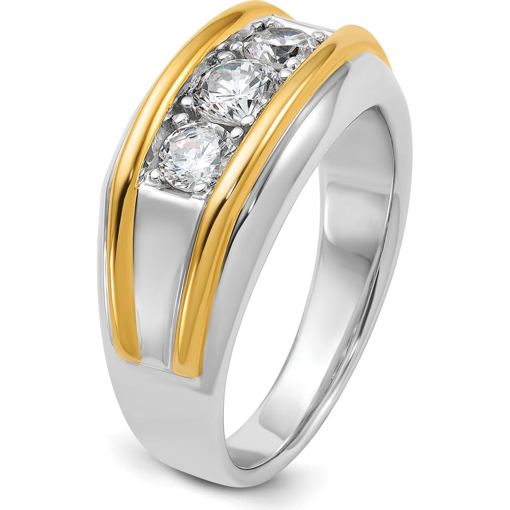 14K Two-Tone Men's Diamond Complete Ring with 3 Round Diamonds - 1.01 Carats Total Diamond Weight by IBGoodman