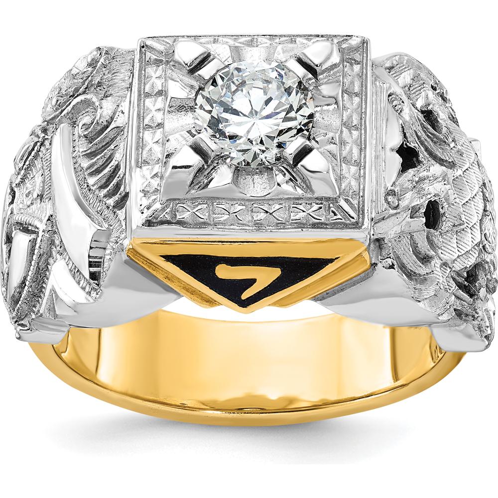 14K Two-Tone Men's Diamond Masonic Ring with Black Enamel and Gothic Shank - 0.349 Carats Total Diamond Weight by IBGoodman