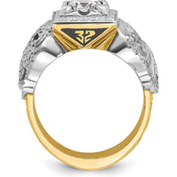 14K Two-Tone Men's Diamond Masonic Ring with Black Enamel and Gothic Shank - 0.349 Carats Total Diamond Weight by IBGoodman