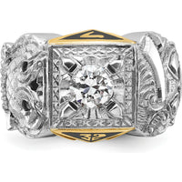 14K Two-Tone Men's Diamond Masonic Ring with Black Enamel and Gothic Shank - 0.349 Carats Total Diamond Weight by IBGoodman