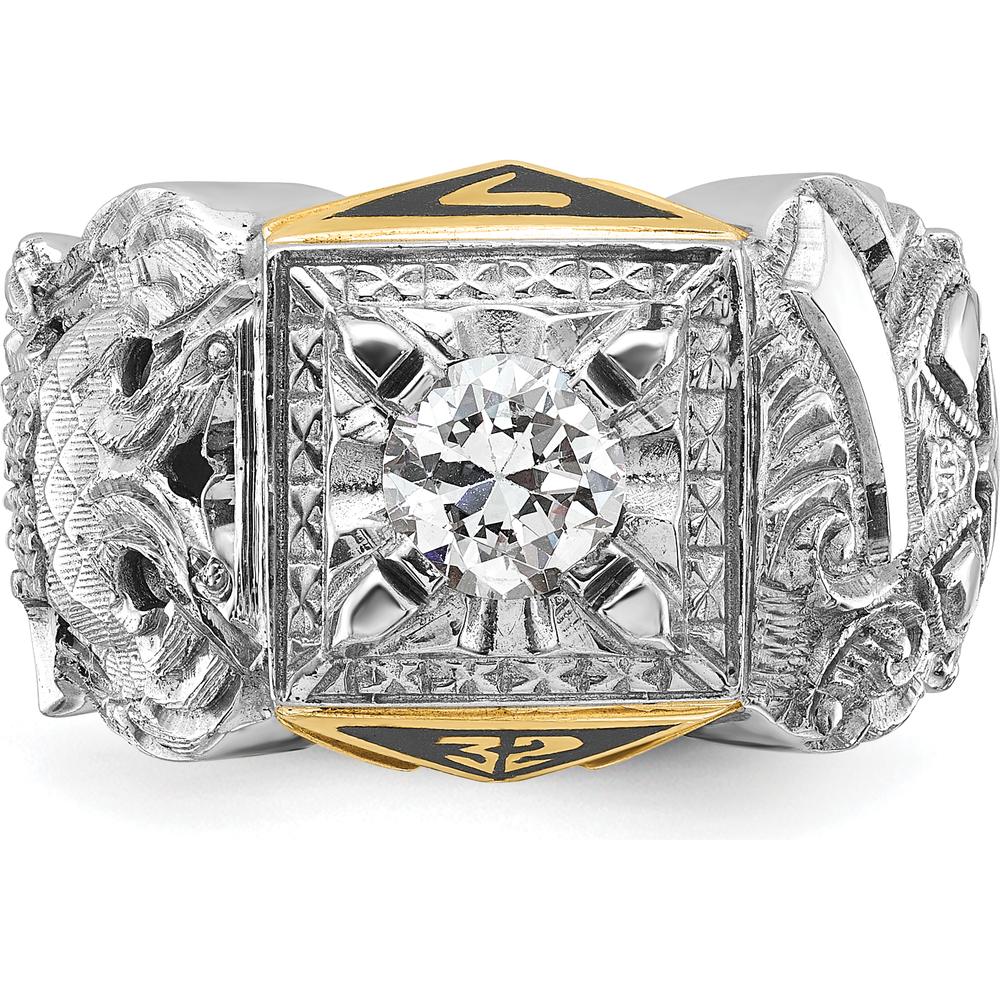 14K Two-Tone Men's Diamond Masonic Ring with Black Enamel and Gothic Shank - 0.349 Carats Total Diamond Weight by IBGoodman