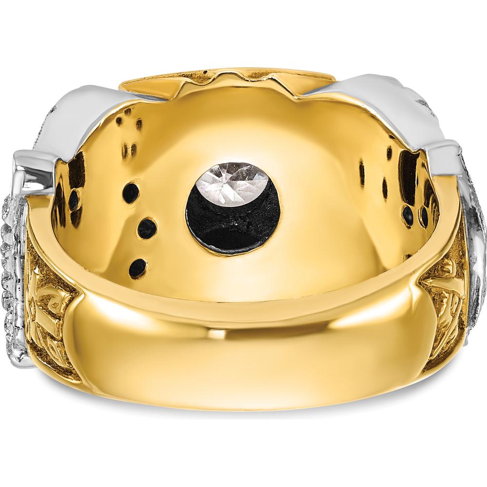 14K Two-Tone Men's Diamond Masonic Ring with Black Enamel and Gothic Shank - 0.349 Carats Total Diamond Weight by IBGoodman