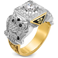 14K Two-Tone Men's Diamond Masonic Ring with Black Enamel and Gothic Shank - 0.349 Carats Total Diamond Weight by IBGoodman