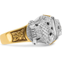 14K Two-Tone Men's Diamond Masonic Ring with Black Enamel and Gothic Shank - 0.349 Carats Total Diamond Weight by IBGoodman