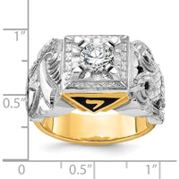 14K Two-Tone Men's Diamond Masonic Ring with Black Enamel and Gothic Shank - 0.349 Carats Total Diamond Weight by IBGoodman