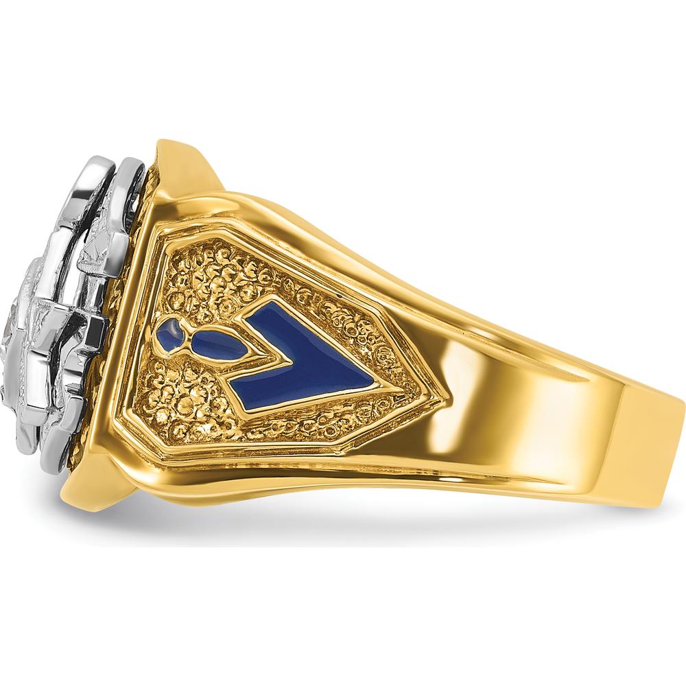 14K Two-Tone Men's Diamond Masonic Ring with Blue and Black Enamel - 0.15 Carats Total Diamond Weight by IBGoodman