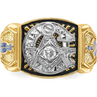 14K Two-Tone Men's Diamond Masonic Ring with Blue and Black Enamel - 0.15 Carats Total Diamond Weight by IBGoodman