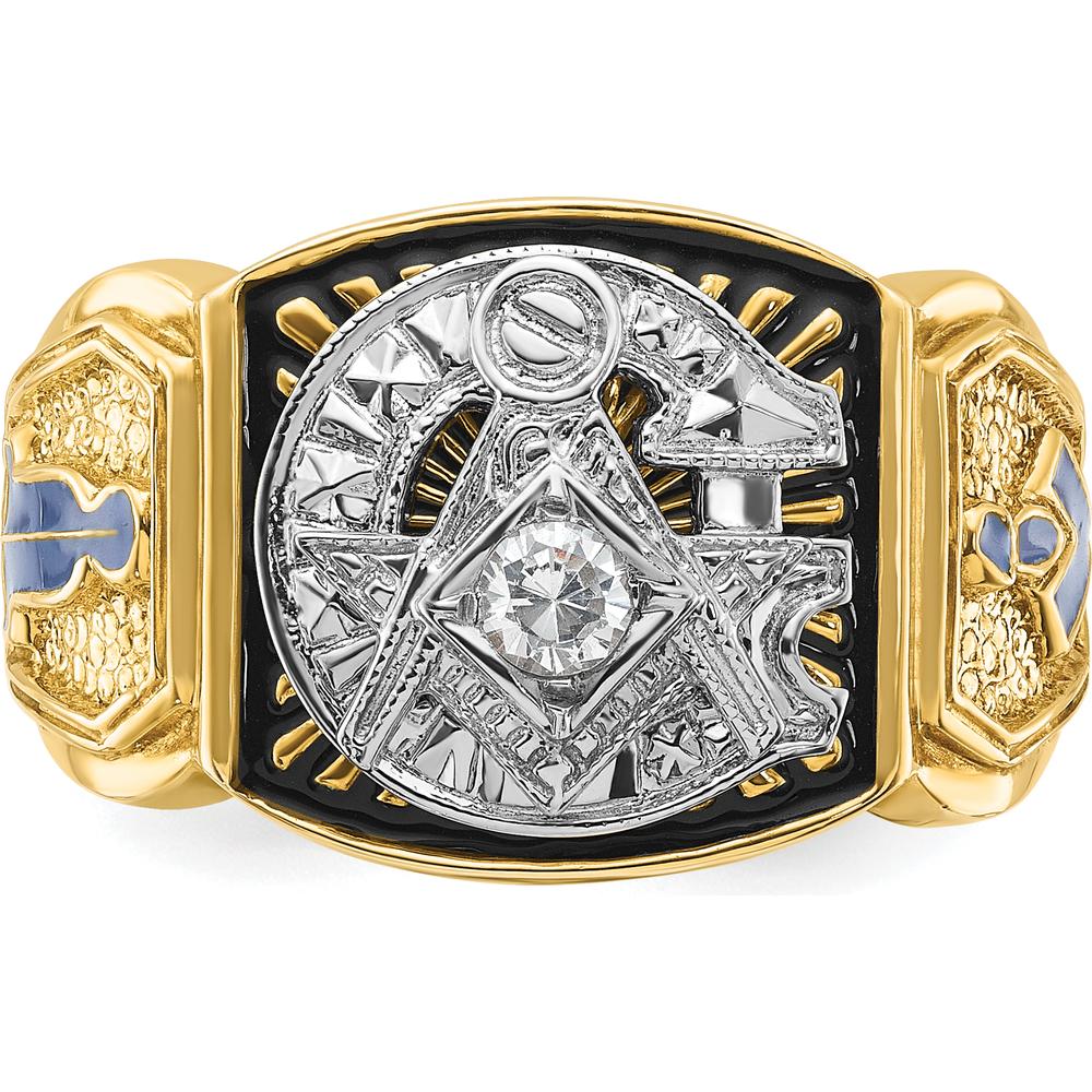 14K Two-Tone Men's Diamond Masonic Ring with Blue and Black Enamel - 0.15 Carats Total Diamond Weight by IBGoodman
