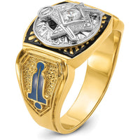 14K Two-Tone Men's Diamond Masonic Ring with Blue and Black Enamel - 0.15 Carats Total Diamond Weight by IBGoodman