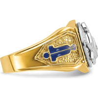 14K Two-Tone Men's Diamond Masonic Ring with Blue and Black Enamel - 0.15 Carats Total Diamond Weight by IBGoodman