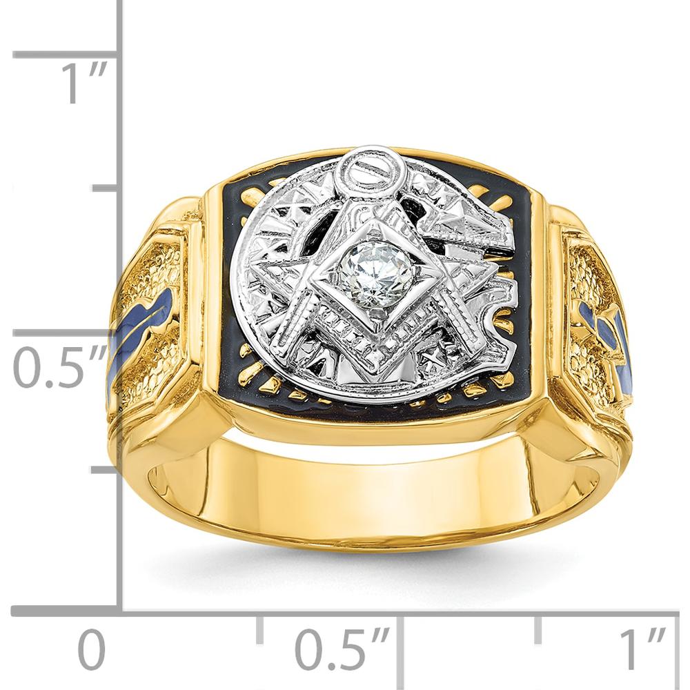 14K Two-Tone Men's Diamond Masonic Ring with Blue and Black Enamel - 0.15 Carats Total Diamond Weight by IBGoodman