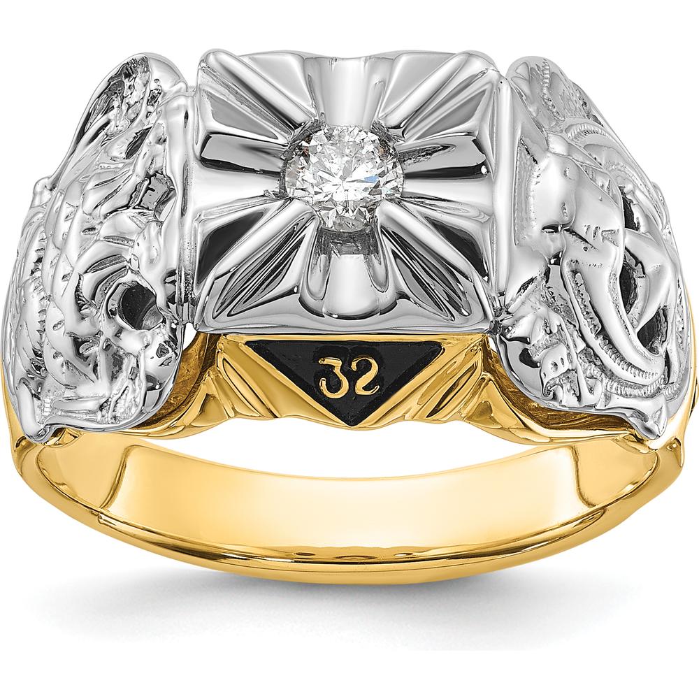 14K Two-Tone Men's Diamond Masonic Ring with Polished Finish and Black Enamel - 0.2 Carat Diamond Weight by IBGoodman
