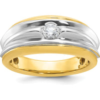 14K Two-Tone Men's Diamond Ring with 1/3 Carat Round Faceted Diamond - 0.35 Carats Total Diamond Weight by IBGoodman