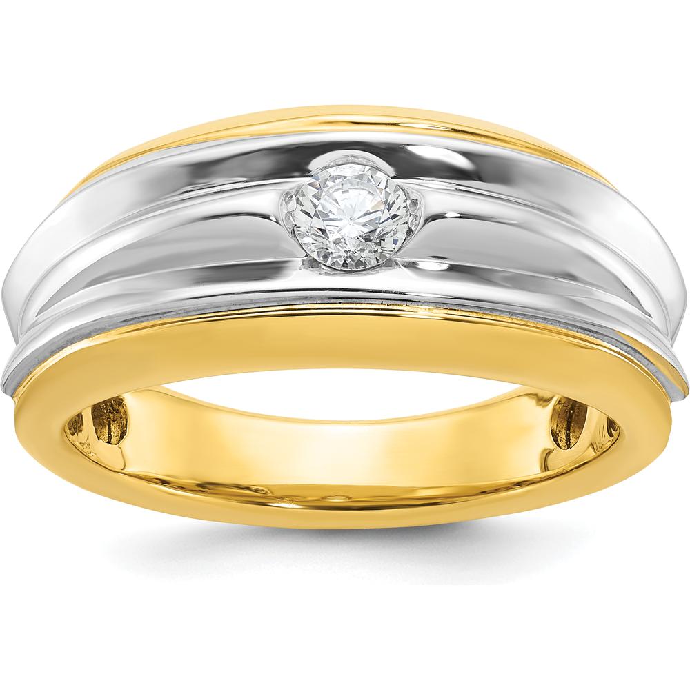 14K Two-Tone Men's Diamond Ring with 1/3 Carat Round Faceted Diamond - 0.35 Carats Total Diamond Weight by IBGoodman