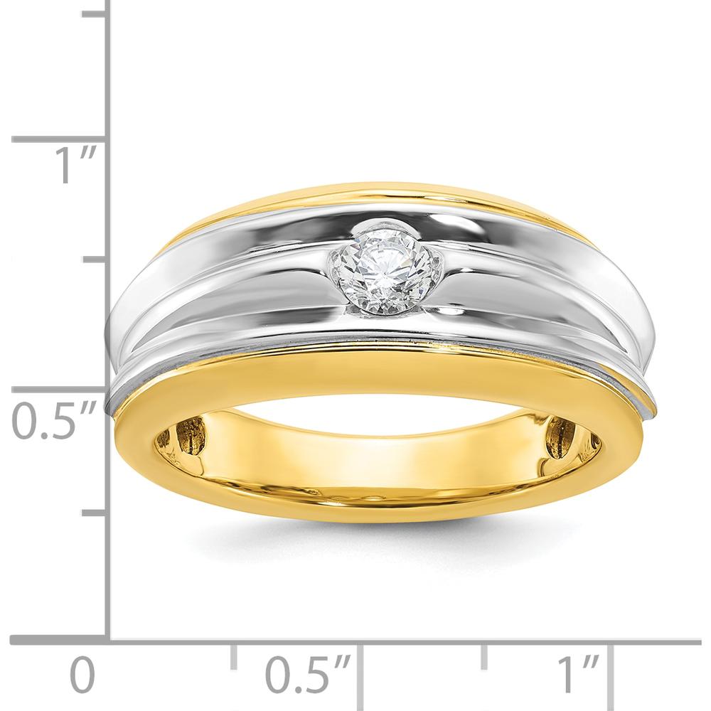 14K Two-Tone Men's Diamond Ring with 1/3 Carat Round Faceted Diamond - 0.35 Carats Total Diamond Weight by IBGoodman