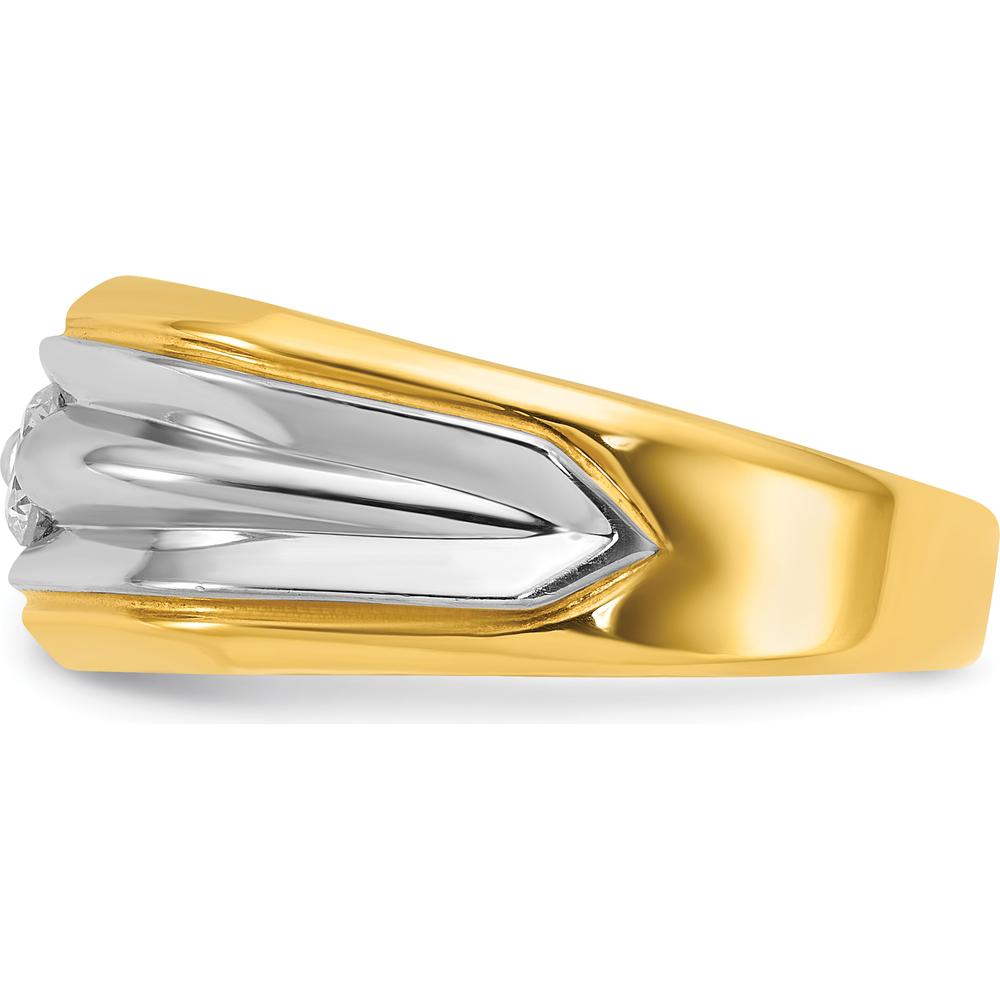 14K Two-Tone Men's Diamond Ring with 1/3 Carat Round Faceted Diamond - 0.35 Carats Total Diamond Weight by IBGoodman
