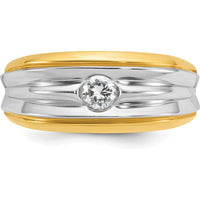 14K Two-Tone Men's Diamond Ring with 1/3 Carat Round Faceted Diamond - 0.35 Carats Total Diamond Weight by IBGoodman
