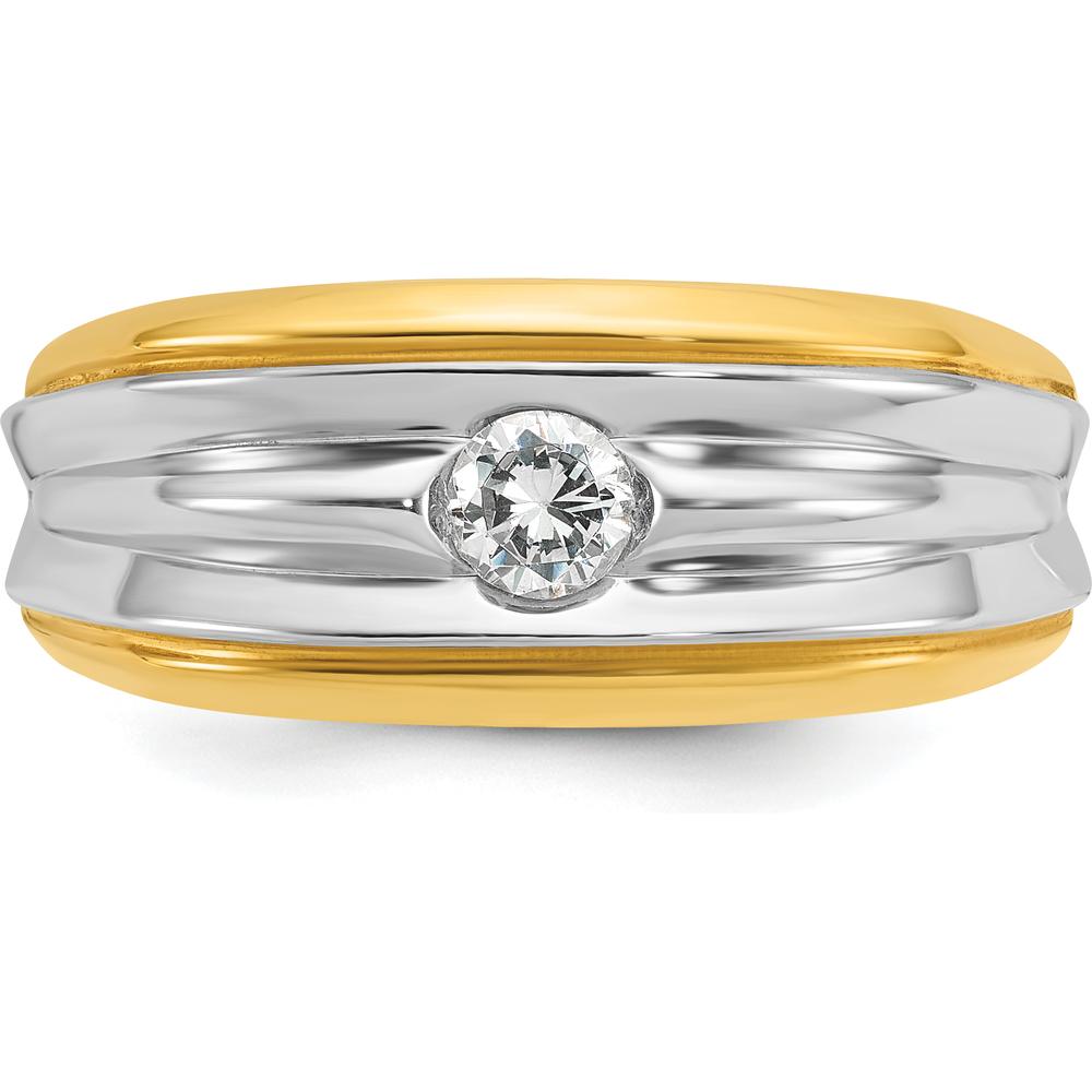 14K Two-Tone Men's Diamond Ring with 1/3 Carat Round Faceted Diamond - 0.35 Carats Total Diamond Weight by IBGoodman