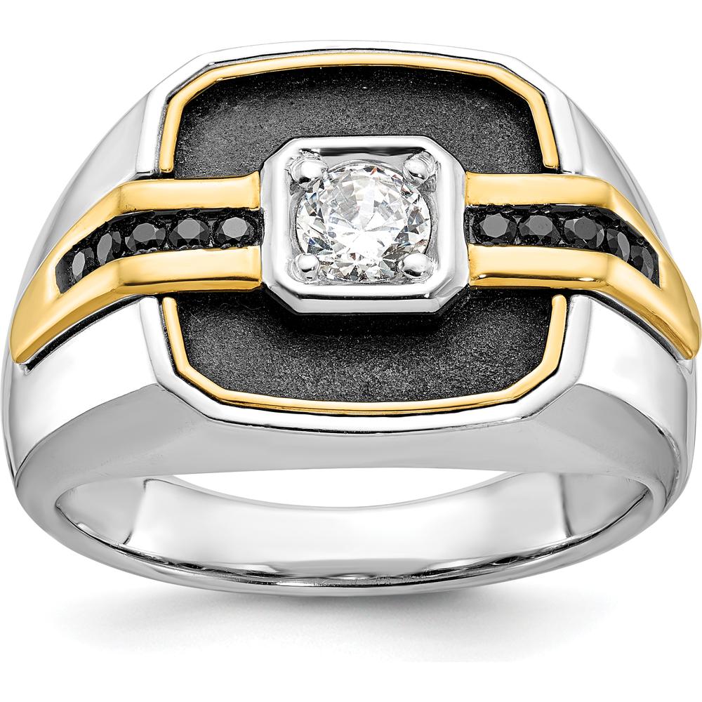 14K Two-Tone Men's Diamond Ring with 1/4 Carat AA Quality Diamonds and Black Rhodium Accents by IBGoodman