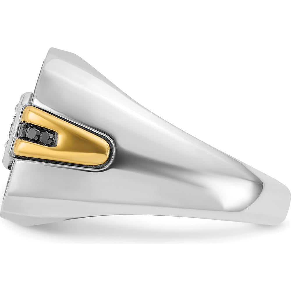 14K Two-Tone Men's Diamond Ring with 1/4 Carat AA Quality Diamonds and Black Rhodium Accents by IBGoodman