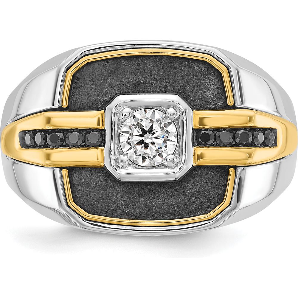 14K Two-Tone Men's Diamond Ring with 1/4 Carat AA Quality Diamonds and Black Rhodium Accents by IBGoodman