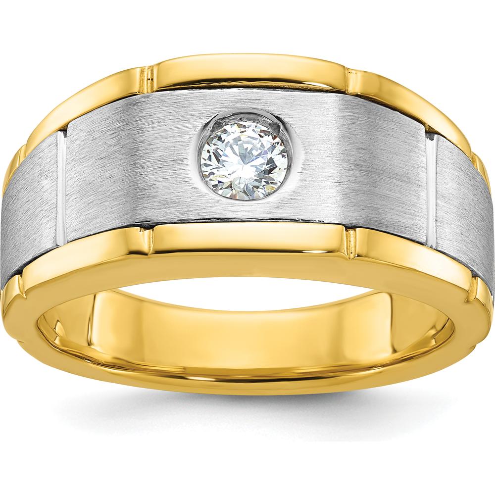14K Two-Tone Men's Diamond Ring with 1/4 Carat Round Diamond - Polished and Satin Finish by IBGoodman