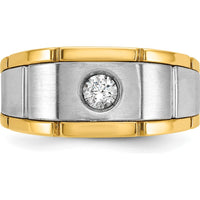 14K Two-Tone Men's Diamond Ring with 1/4 Carat Round Diamond - Polished and Satin Finish by IBGoodman