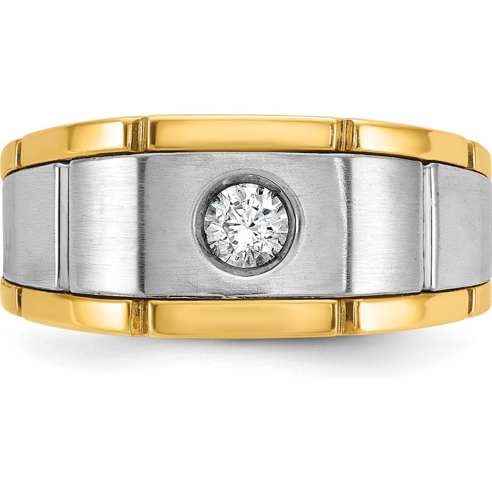 14K Two-Tone Men's Diamond Ring with 1/4 Carat Round Diamond - Polished and Satin Finish by IBGoodman