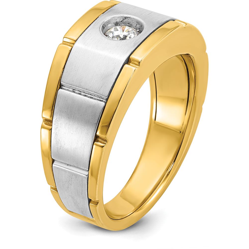 14K Two-Tone Men's Diamond Ring with 1/4 Carat Round Diamond - Polished and Satin Finish by IBGoodman