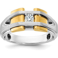 14K Two-Tone Men's Diamond Ring with 1/5 Carat Round Diamond - Satin & Polished Finish by IBGoodman