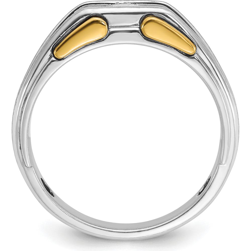 14K Two-Tone Men's Diamond Ring with 1/5 Carat Round Diamond - Satin & Polished Finish by IBGoodman