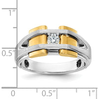 14K Two-Tone Men's Diamond Ring with 1/5 Carat Round Diamond - Satin & Polished Finish by IBGoodman