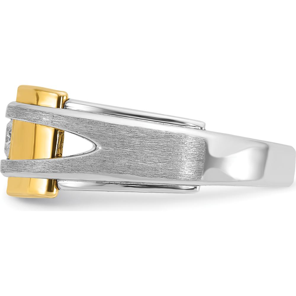 14K Two-Tone Men's Diamond Ring with 1/5 Carat Round Diamond - Satin & Polished Finish by IBGoodman