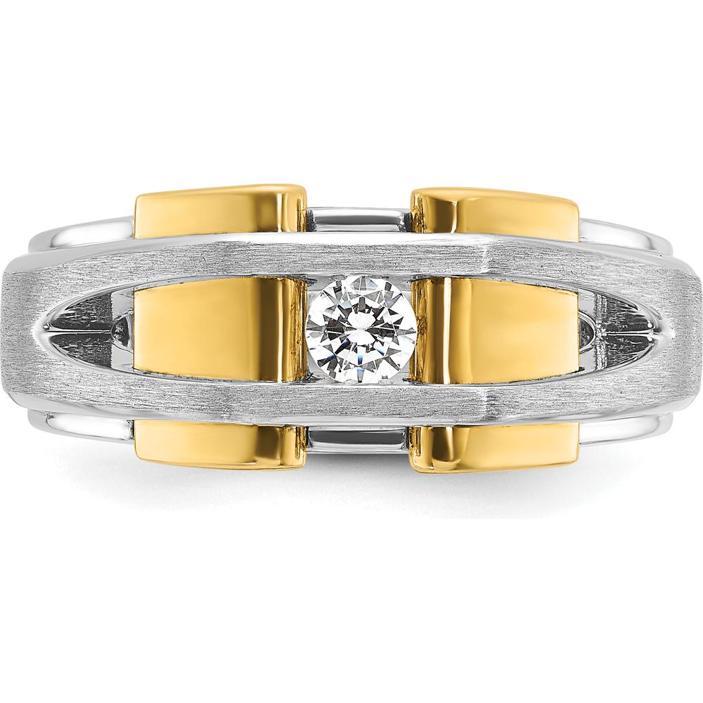 14K Two-Tone Men's Diamond Ring with 1/5 Carat Round Diamond - Satin & Polished Finish by IBGoodman