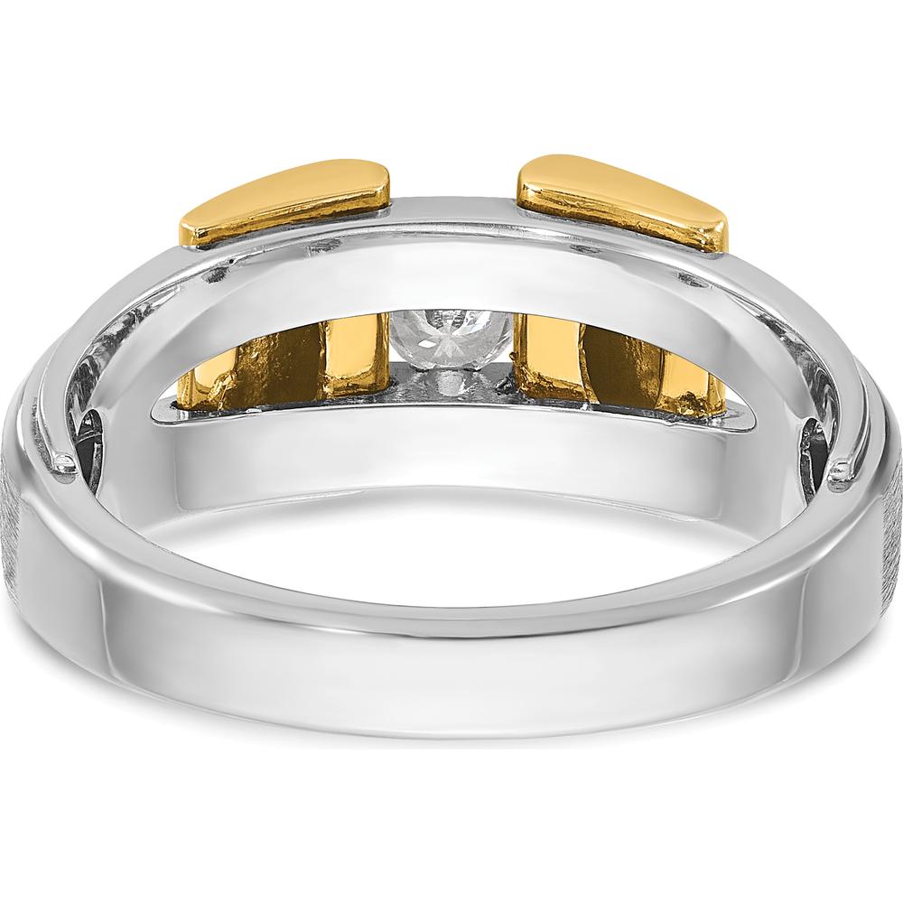 14K Two-Tone Men's Diamond Ring with 1/5 Carat Round Diamond - Satin & Polished Finish by IBGoodman