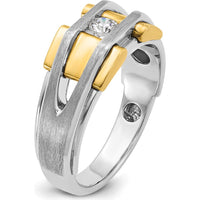 14K Two-Tone Men's Diamond Ring with 1/5 Carat Round Diamond - Satin & Polished Finish by IBGoodman