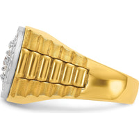 14K Two-Tone Men's Diamond Ring with 1 Carat of AA Quality Diamonds in Polished Satin and Textured Gold Band by IBGoodman