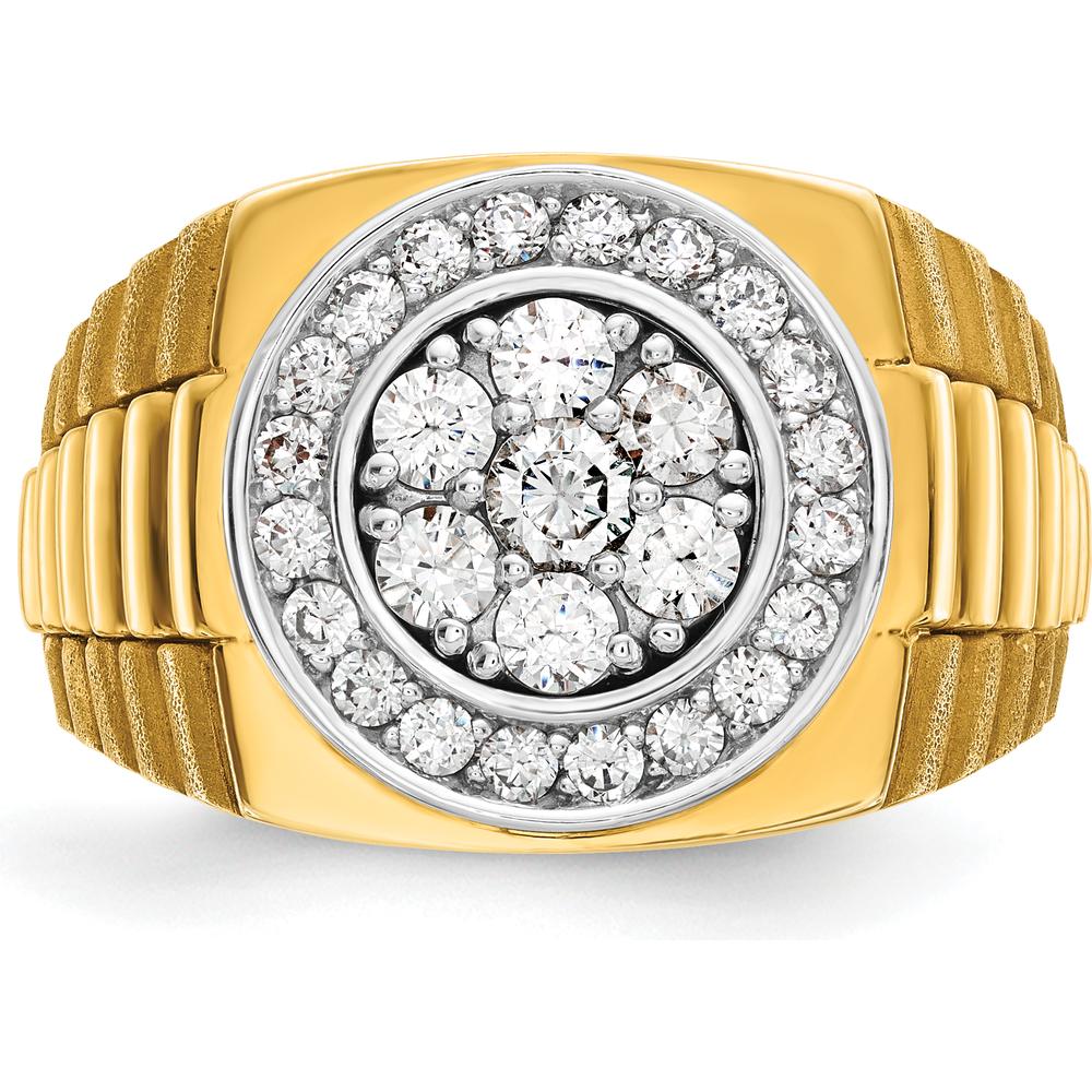 14K Two-Tone Men's Diamond Ring with 1 Carat of AA Quality Diamonds in Polished Satin and Textured Gold Band by IBGoodman