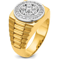 14K Two-Tone Men's Diamond Ring with 1 Carat of AA Quality Diamonds in Polished Satin and Textured Gold Band by IBGoodman