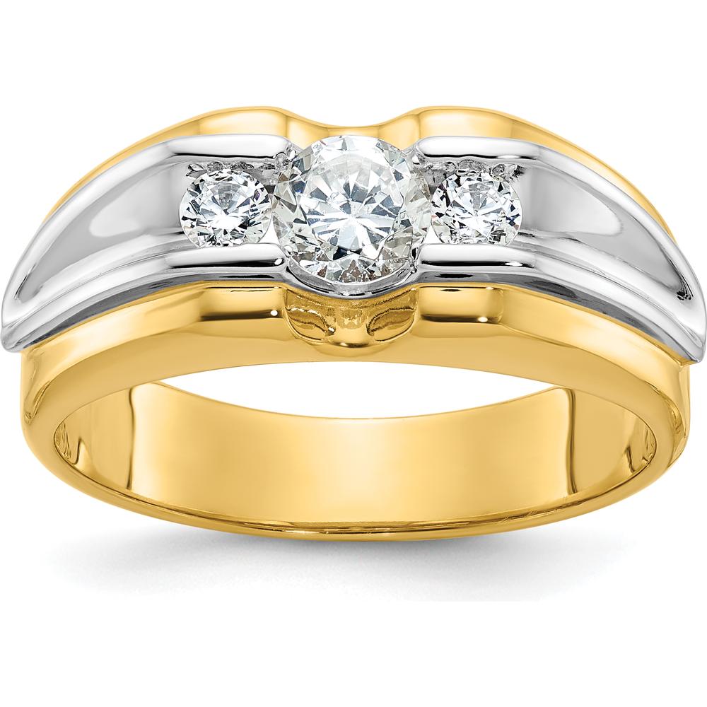 14K Two-Tone Men's Diamond Ring with 3 Round Brilliant Diamonds - 0.75 Carats Total Diamond Weight by IBGoodman