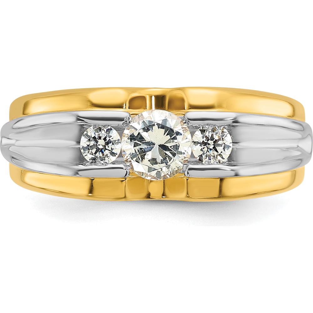 14K Two-Tone Men's Diamond Ring with 3 Round Brilliant Diamonds - 0.75 Carats Total Diamond Weight by IBGoodman