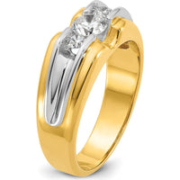 14K Two-Tone Men's Diamond Ring with 3 Round Brilliant Diamonds - 0.75 Carats Total Diamond Weight by IBGoodman