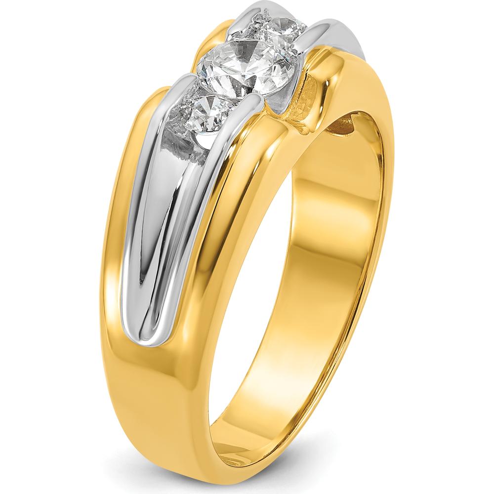 14K Two-Tone Men's Diamond Ring with 3 Round Brilliant Diamonds - 0.75 Carats Total Diamond Weight by IBGoodman