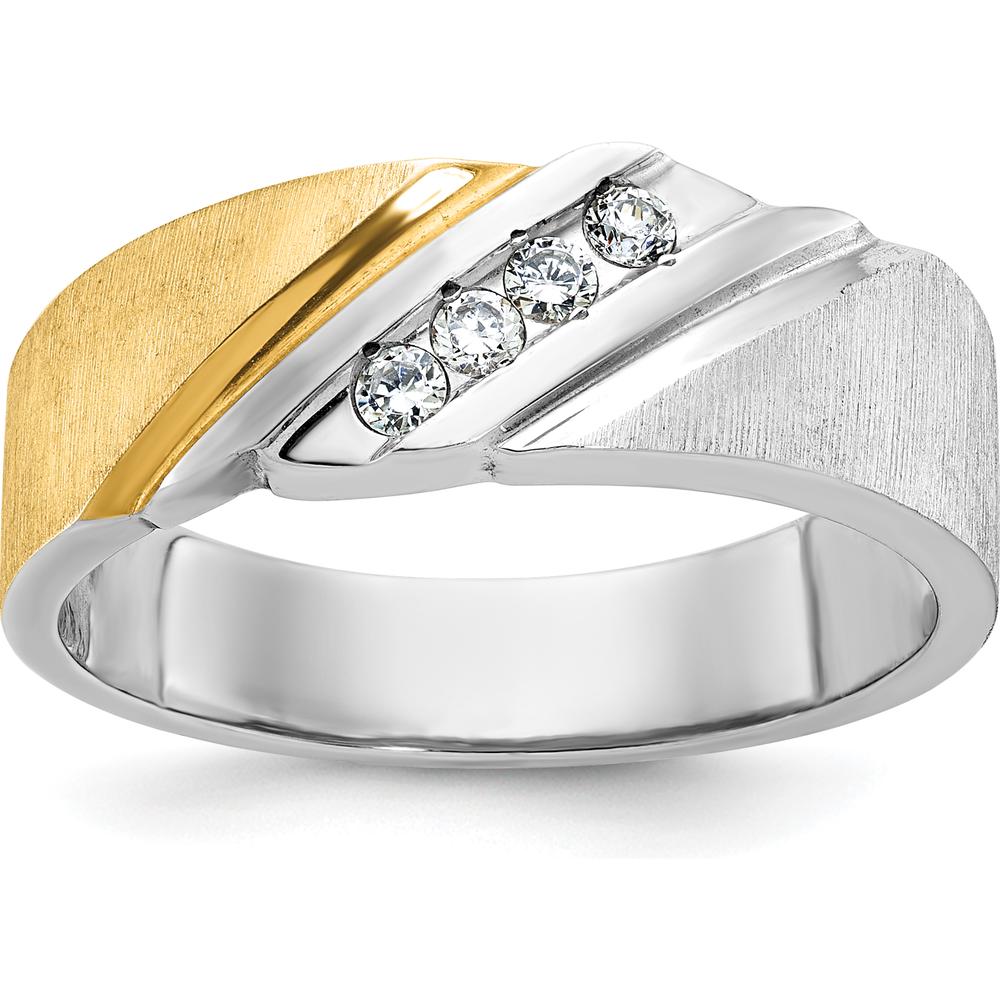 14K Two-Tone Men's Diamond Ring with 4 Round Brilliant Diamonds - 1/4 Carats Total Diamond Weight by IBGoodman