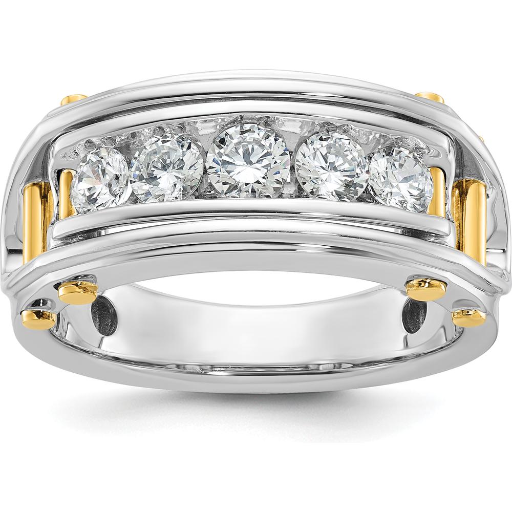 14K Two-Tone Men's Diamond Ring with 5 Round Diamonds - 1.00 Carats Total Diamond Weight by IBGoodman