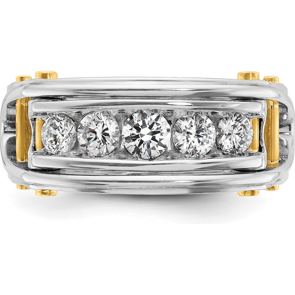 14K Two-Tone Men's Diamond Ring with 5 Round Diamonds - 1.00 Carats Total Diamond Weight by IBGoodman