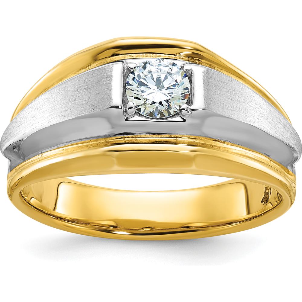 14K Two-Tone Men's Diamond Ring with Polished and Satin Finish - 0.409 Carats Round Diamond by IBGoodman