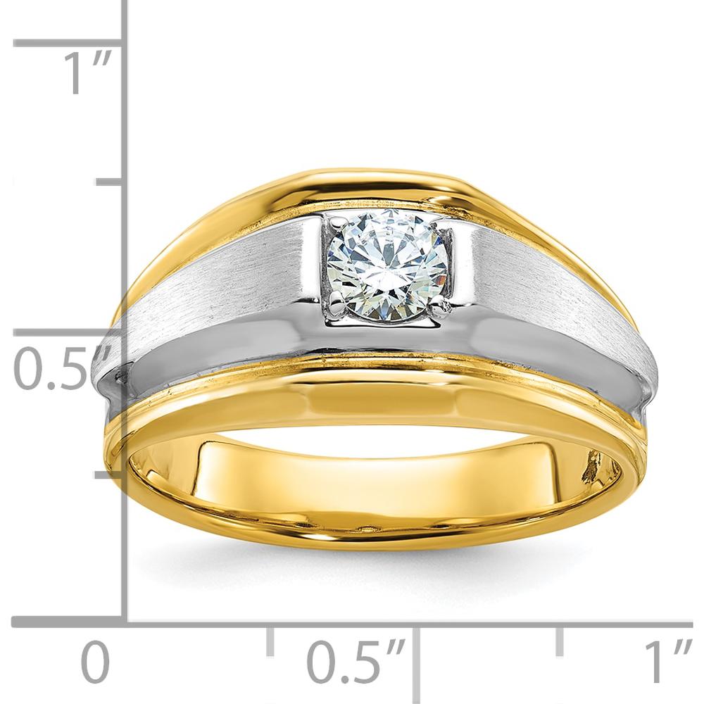 14K Two-Tone Men's Diamond Ring with Polished and Satin Finish - 0.409 Carats Round Diamond by IBGoodman