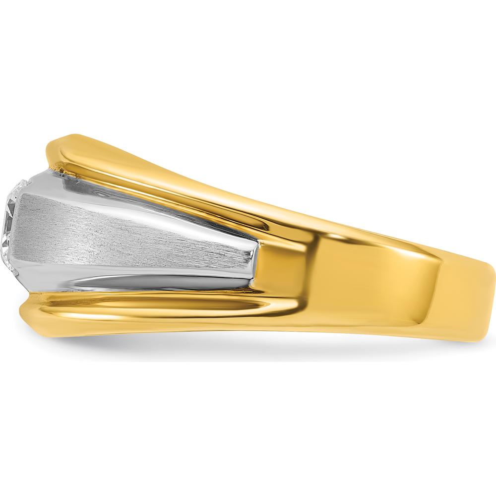14K Two-Tone Men's Diamond Ring with Polished and Satin Finish - 0.409 Carats Round Diamond by IBGoodman